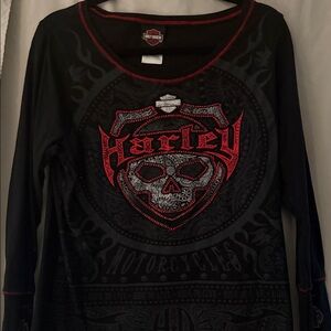 Harley-Davidson Black and Red Skull Design Shirt